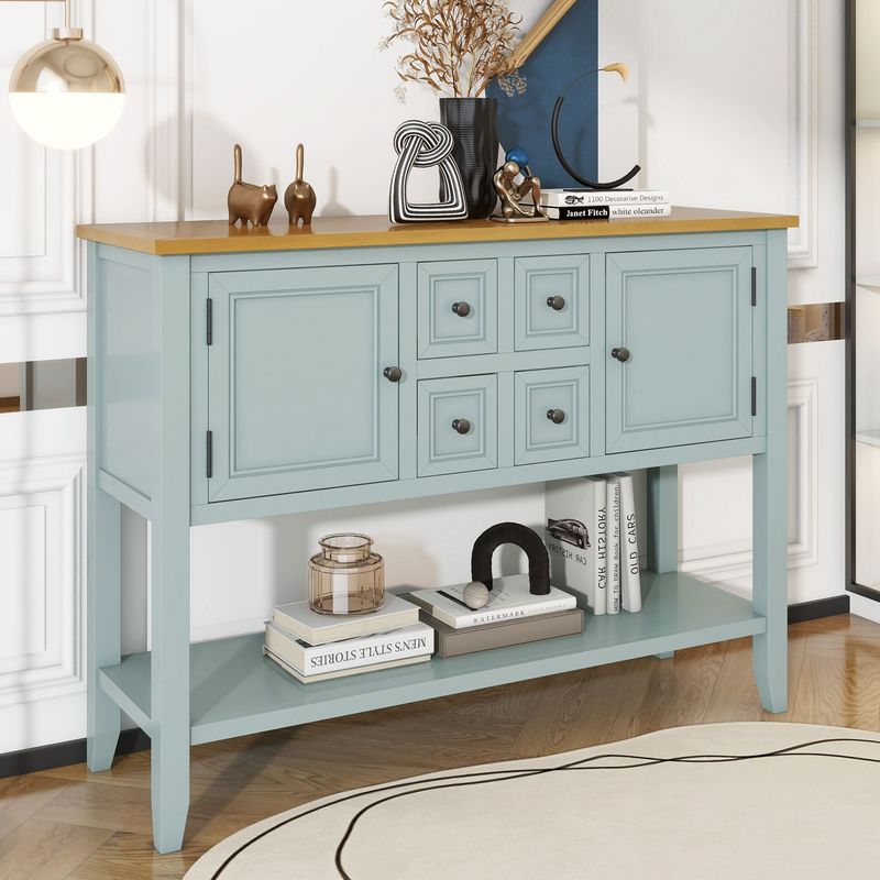 Cambridge Series Ample Storage Vintage Console Table With Four Small Drawers And Bottom Shelf For Living Rooms,Entrances And Kitchens_voghion.com