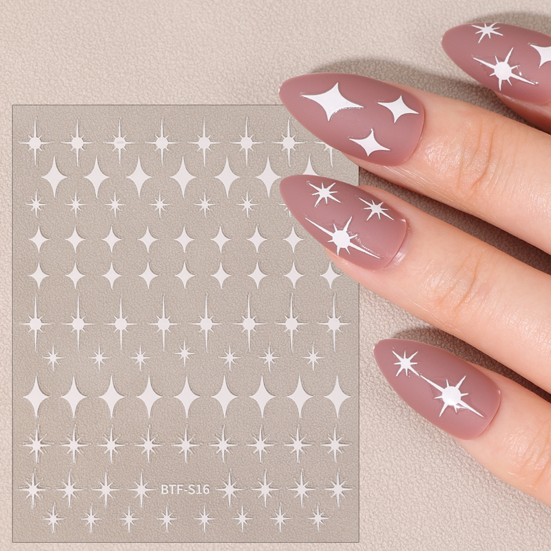 Schwarzer 3D-Sier- und weißer Stern-Nagelaufkleber, Sonnenstern, selbstklebender Nagelkunst-Slider-Aufkleber, Folie, DIY, handgefertigter Nagel_voghion.com