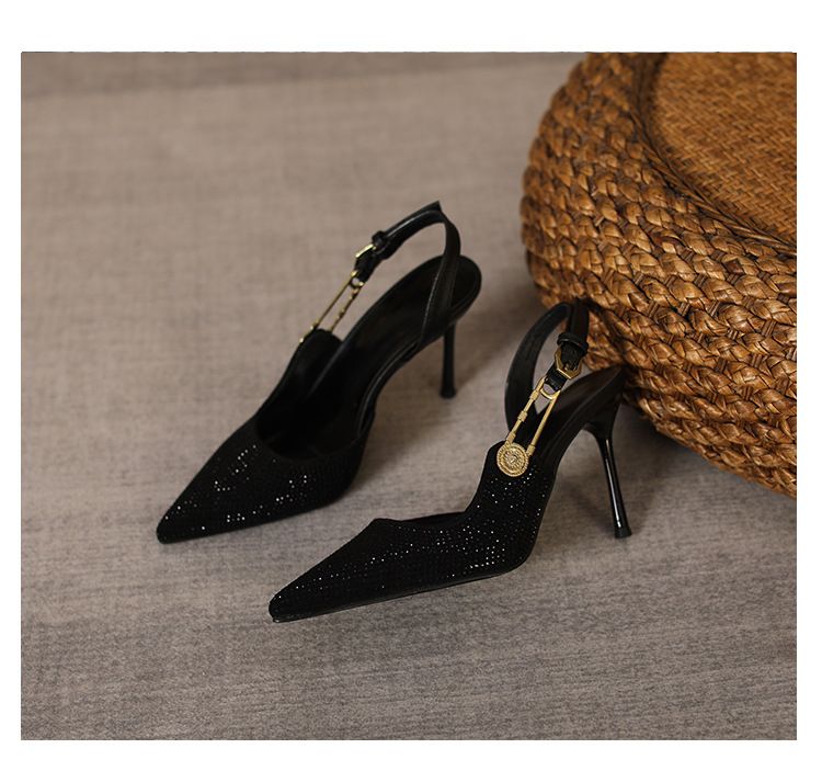 Elegantes zapatos individuales de mujer con diamantes de imitación y hebilla de una sola línea, zapatos versátiles de corte bajo, tacones altos finos y puntiagudos,_voghion.com