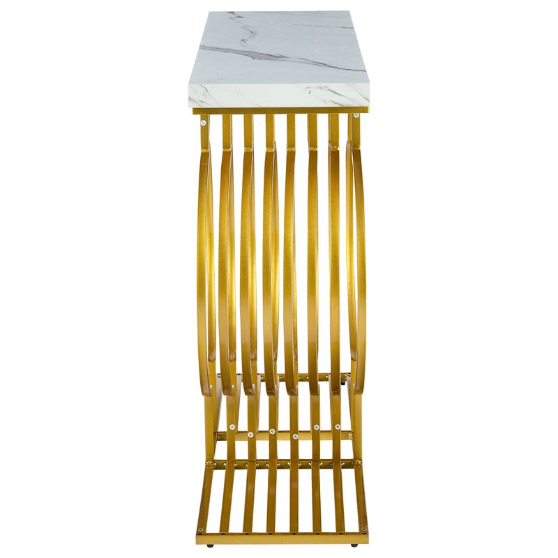 Table basse moderne minimaliste blanche brillante 100 x 35 x 80 cm, table d'appoint de salon avec pieds dorés, console, configuration double._voghion.com