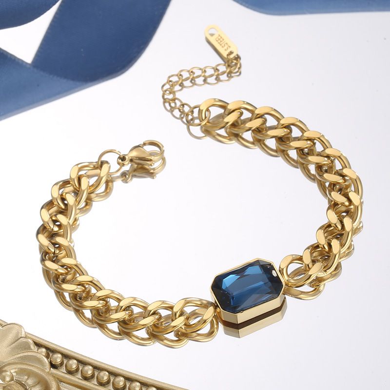 Kalu Neues Damen-Nischenarmband aus kubanischer Kette aus Titanstahl, metallisiert, vakuumgalvanisiert, Kristallglas_voghion.com