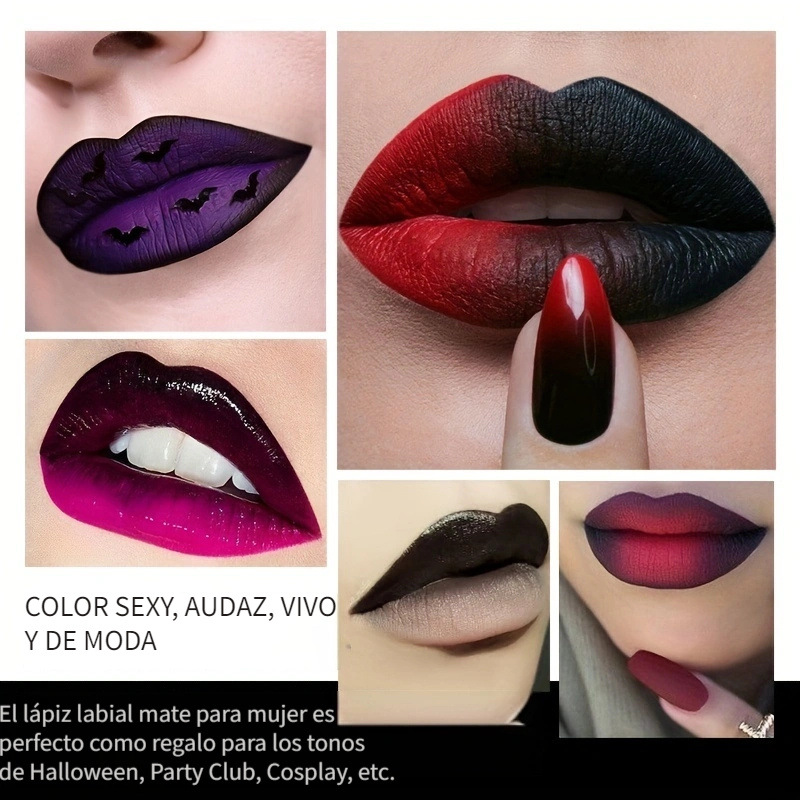 Neuer USHAS Halloween Spot Mouth Schwarzer Lippenstift, wasserfest, langlebig, matt, Lippenstift, Farbe, Make-up, Lipgloss_voghion.com