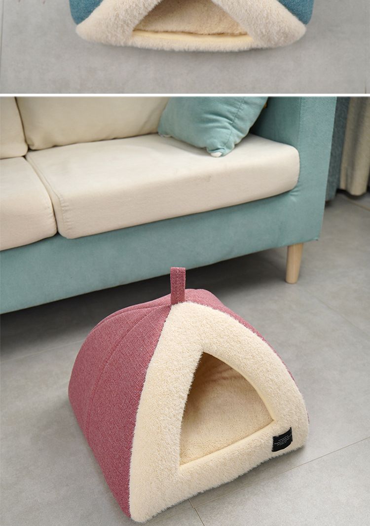 Lettiera per gatti carina Autunno/Inverno Calda per gatti Semi-chiusa Teddy Lettiera per cani di piccola taglia Cuccia staccabile per gatti_voghion.com