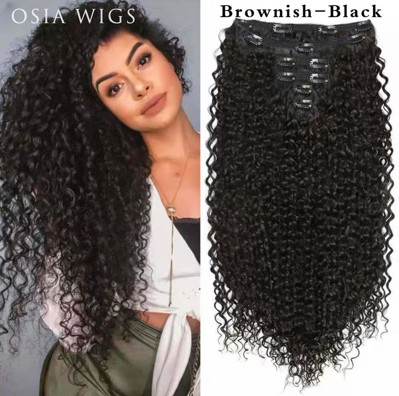 Hair Extensions Wigs Long Curly Hair 6 Piece Set Clip Hair Extensions Kinky Curl Fluffy Afro_voghion.com