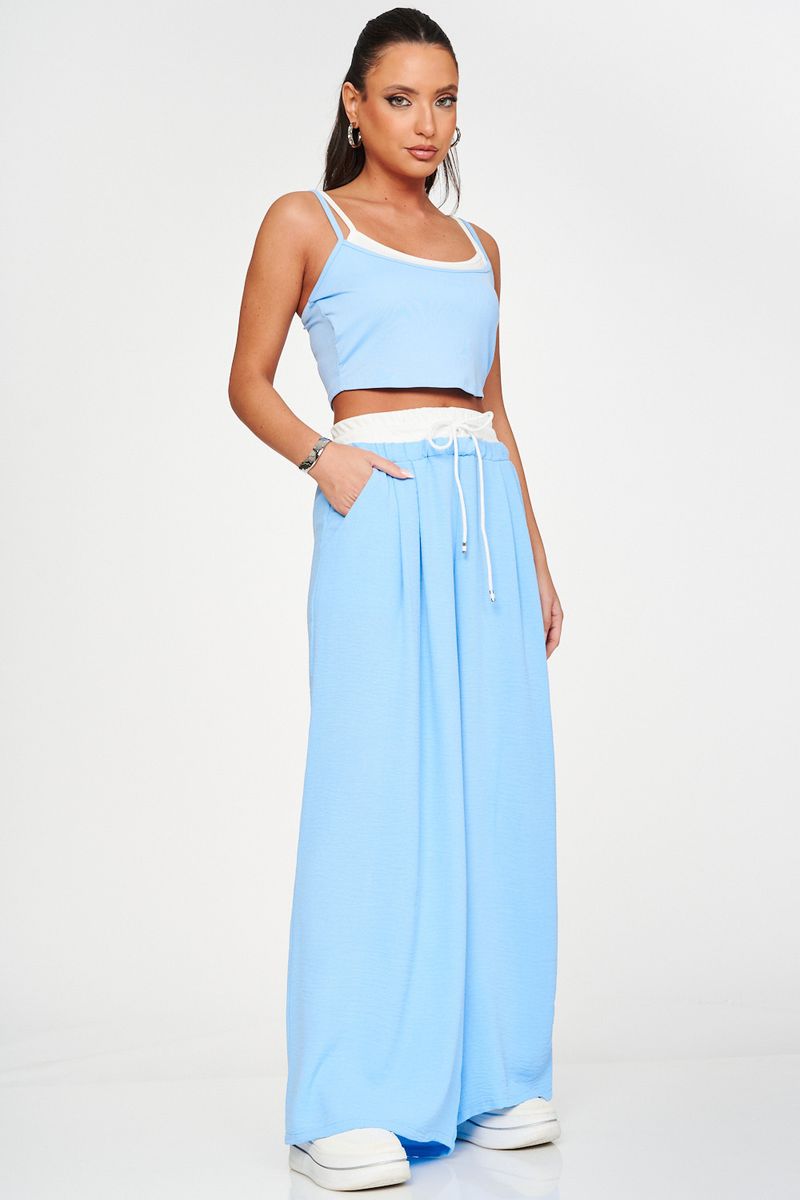 Completo casual da donna, stile corto, sexy, con bretelle a contrasto e pantaloni color block, due pezzi_voghion.com