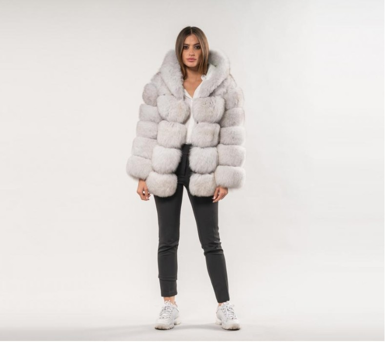 Damenmode-Imitat-Fuchspelz-Kapuzen-Damenmantel mit langen Ärmeln_voghion.com