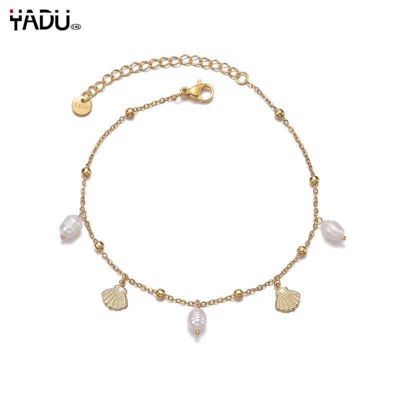 Niche Fashion Roestvrijstalen Schelp Parel Enkelbandje Dames Eenvoudige Persoonlijkheid Titanium Stalen Voetketting Sieraden_voghion.com