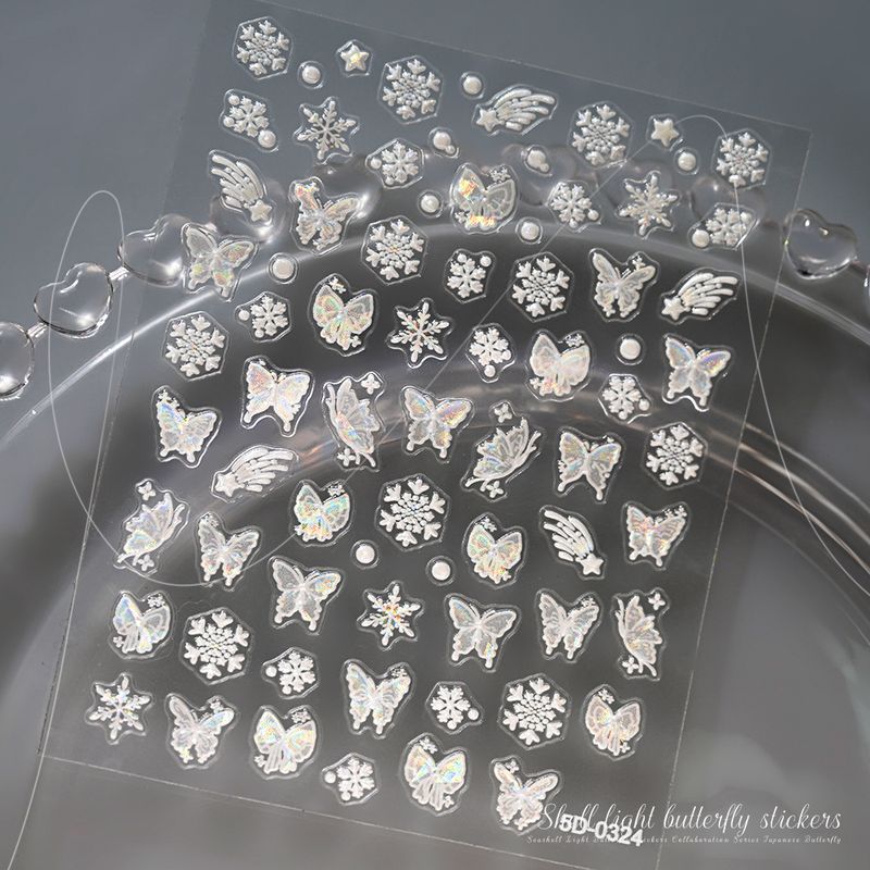 Holographic Shell Light Butterfly Embossed Nail Decals - 3D Waterproof Adhesive Butterfly Nail Art Decor_voghion.com