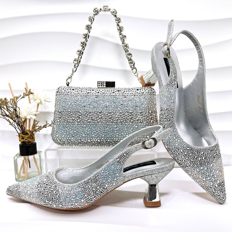 Elegant women's shoes and bag set Pointed striped high heels Suitable for banquets and daily life Exquisite and simple_voghion.com