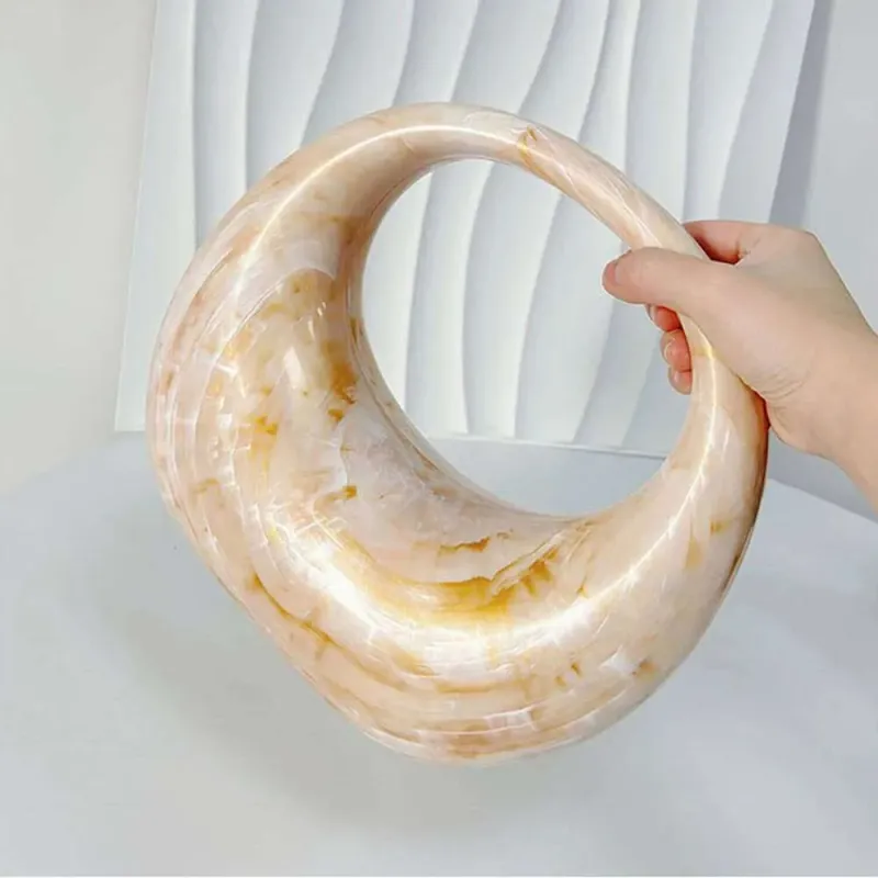 Borse firmate in marmo bianco, pochette da sera in acrilico per donna, per feste, matrimoni, borse a mano a mezzaluna con conchiglia lucida, tracolla da donna_voghion.com