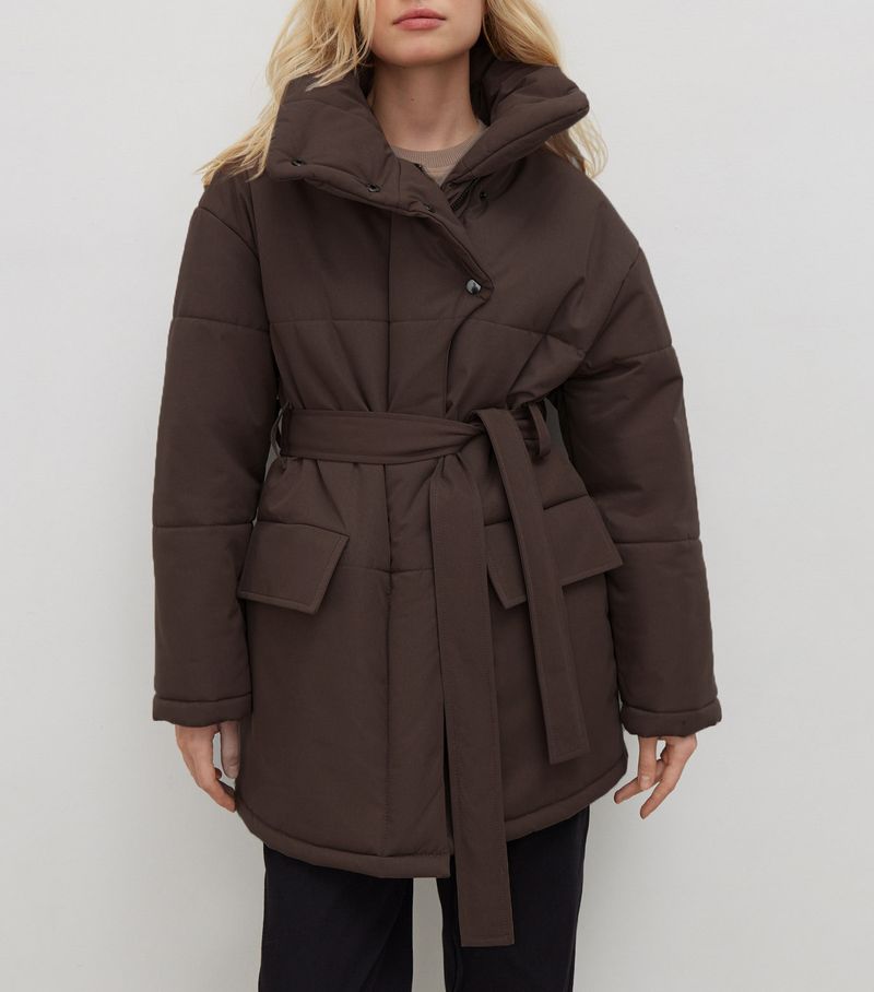 Roupas femininas gola alta algodão jaqueta inverno temperamento comutando moda quente à prova de vento gola alta com cinto algodão jaqueta_voghion.com