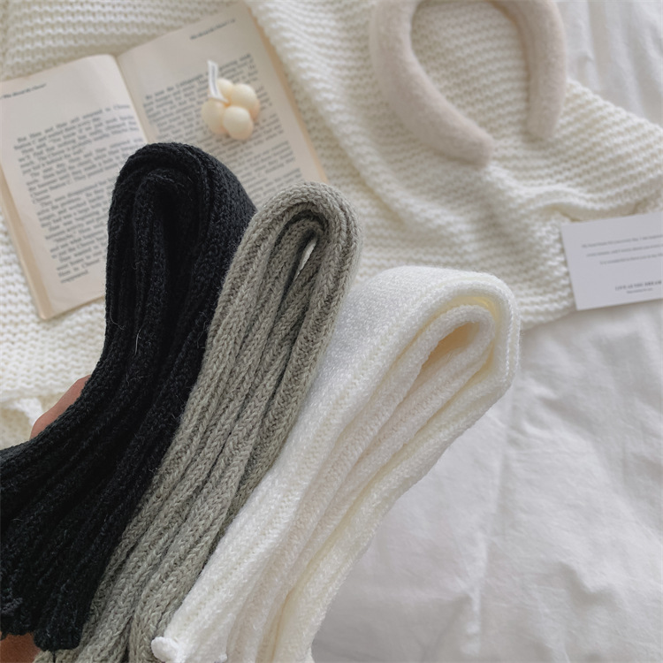 Calzini da donna in caldo cotone per autunno e inverno con doppie punte, righe verticali, calzini sovrapposti, calzini in tinta unita in stile college, coprigambe Lolita_voghion.com