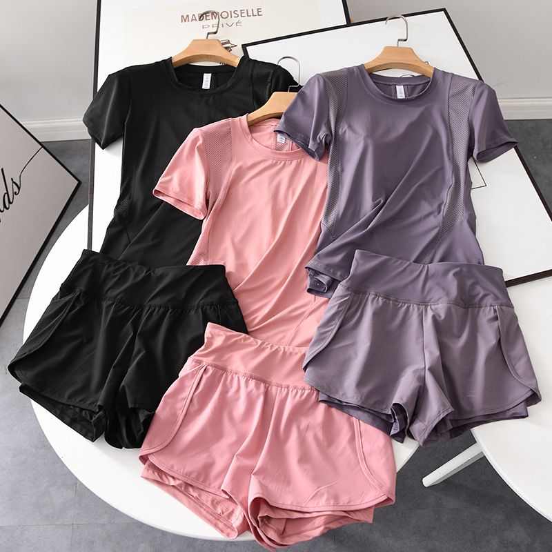 Women's Summer Thin Loose Quick-Dry Mesh Breathable Plus Size Yoga Sports Morning Running Suit With Pockets_voghion.com