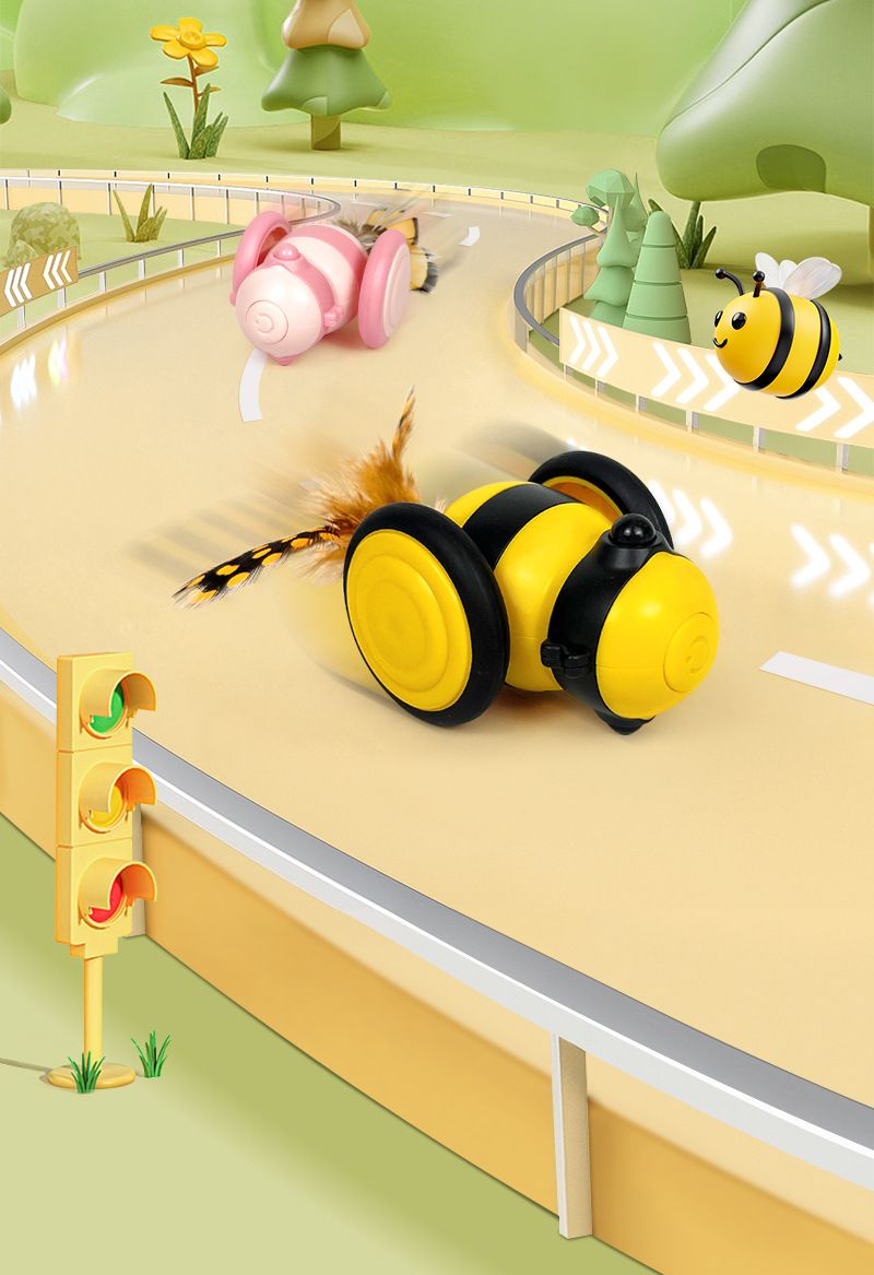 Pet Electric Smart Meow Toy Large Teasing With Feathers Cat Self Fun Run Sports Car_voghion.com