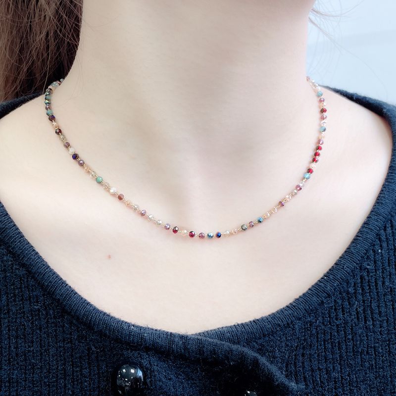 Nischendesign, buntes Glas, exquisite, ultrafeine Choker-Halskette, eleganter, glänzender Schmuck_voghion.com