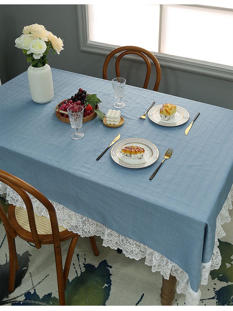 Nappe en organza froissé d'inspiration bohème avec bordure en dentelle - Housse de table rectangulaire et écharpe de table basse, infroissable_voghion.com