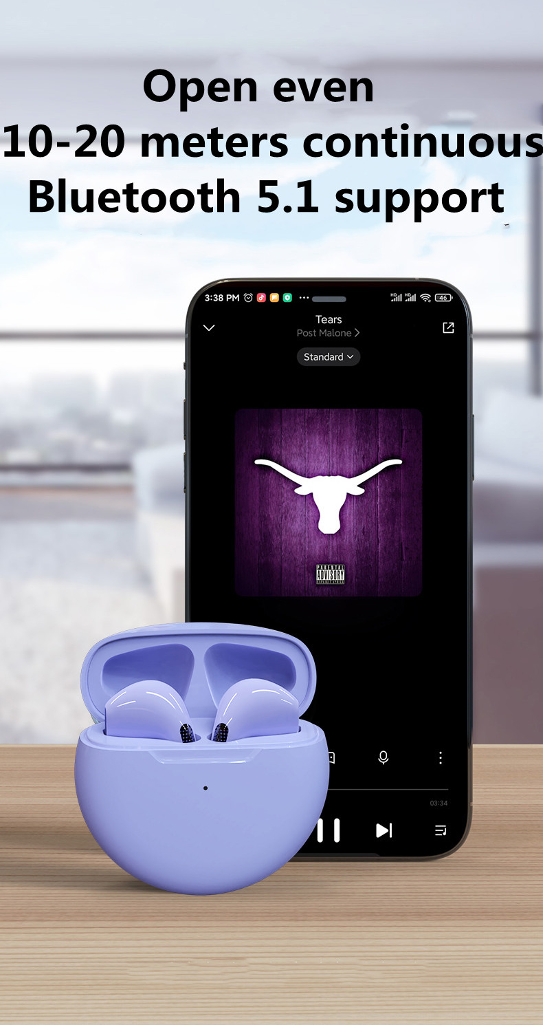 Original Pro6 TWS Touch Control Kabellos Kopfhörer Bluetooth 5.0 Kopfhörer Sport Kopfhörer Musek Headset Fir iPhone Xiaomi Telefonen_voghion.com