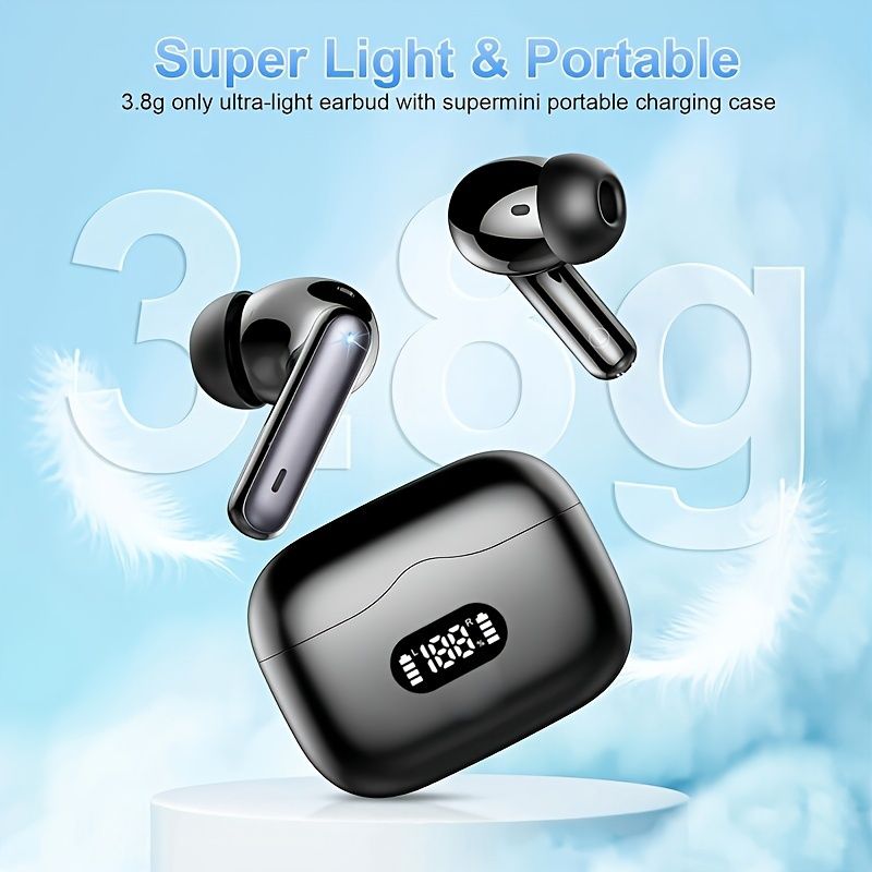 Wireless Earphone 40dB Noise Cancelling Bluetooth 5.3 Headphone 6 Mic ENC with LED Display HD Call TWS Earbuds_voghion.com