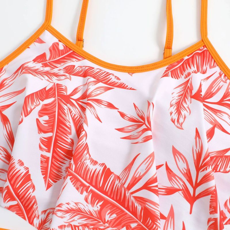 Women's Clothing Swimsuit Printed Multi Color Large Lotus Leaf Bra Drawstring Boxers_voghion.com