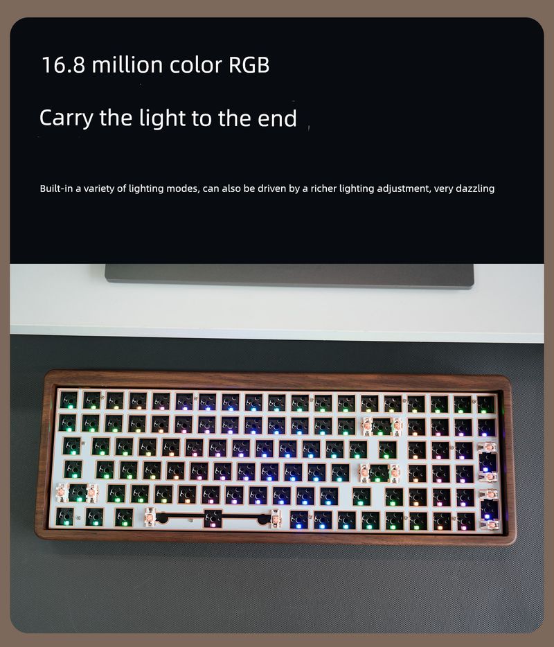 Walnoothouten bedraad RGB-kleurenlicht Nical-toetsenbord_voghion.com