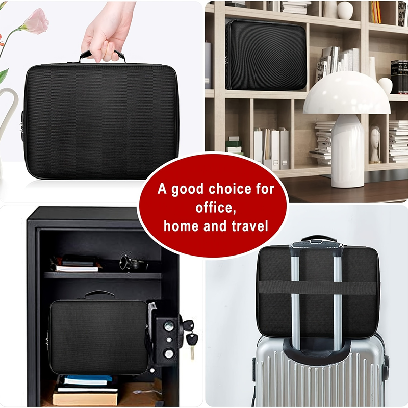1pc Document Bag With Lock, 3-Layer File Storage Case With Water-Resistant Zipper, Document Safe Portable Travel Home Organizer Bag For Laptop, Files,_voghion.com