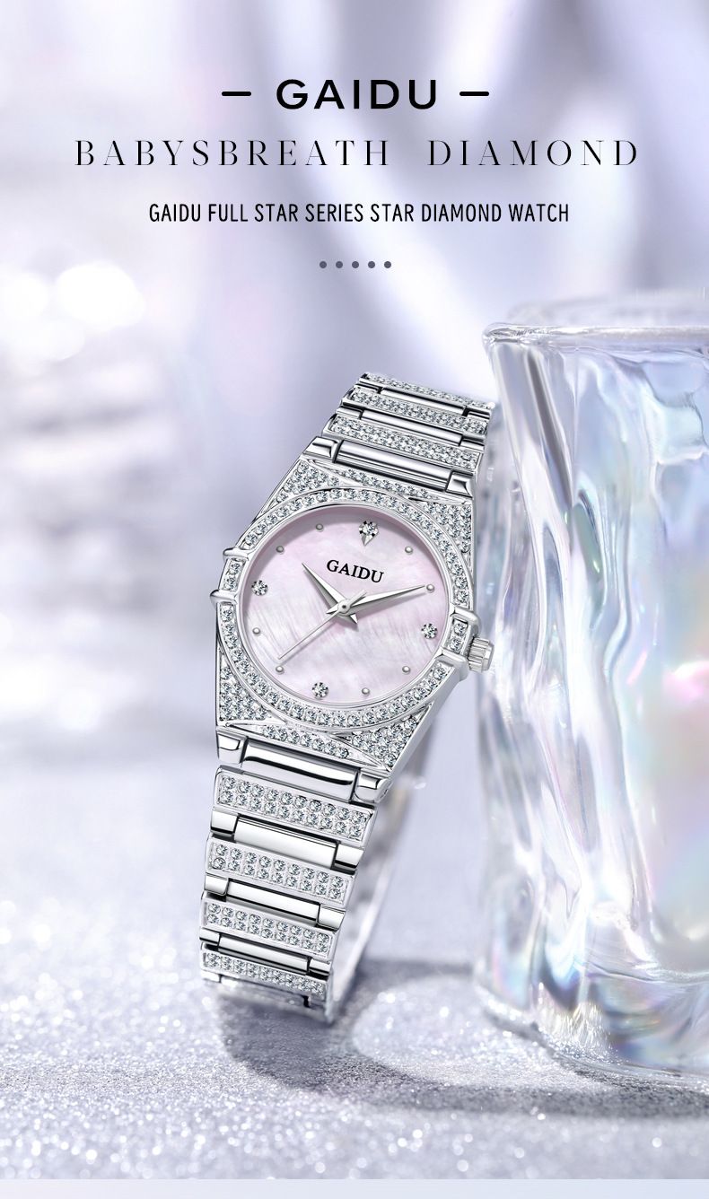 Elegant Women's Waterproof Quartz Watch With Mother-of-Pearl Dial & Diamond Accents - Ultra-Thin Stainless Steel Band High Value Watch Women_voghion.com