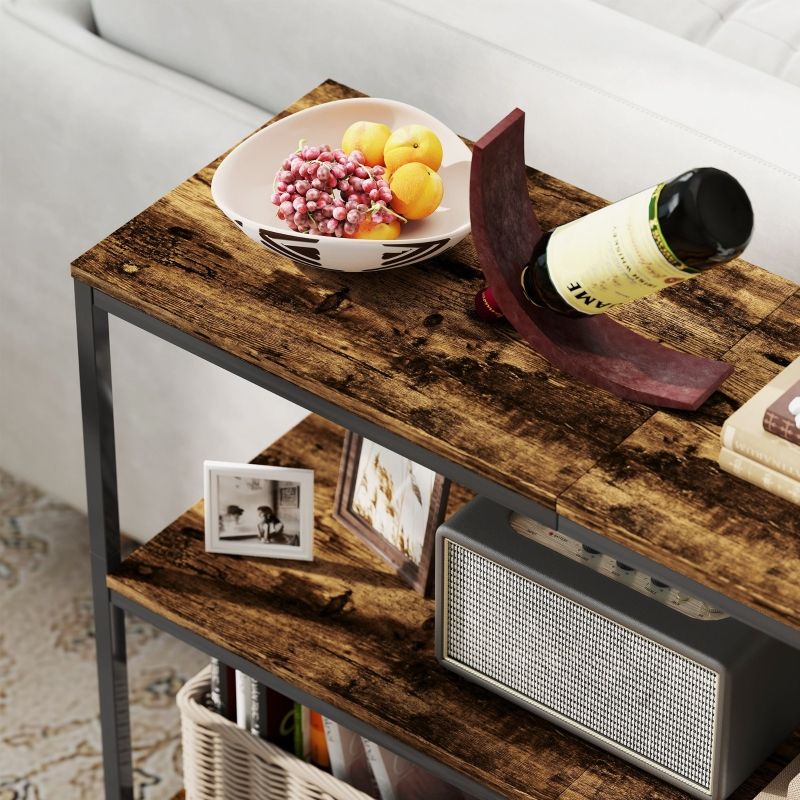 Konsolentisch Als Beistelltisch Mit 3-stufigem Regal, Metallgestell, Hellbraun_voghion.com