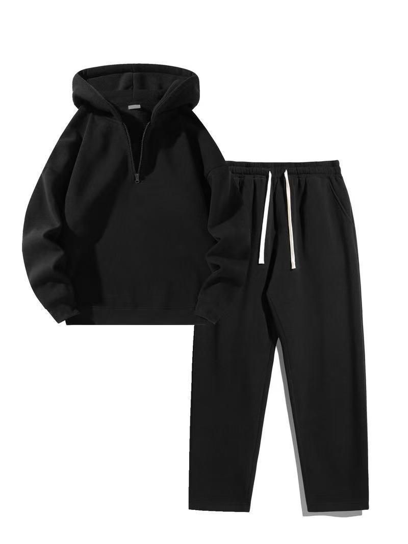 Ensemble de survêtement 2 pièces pour femme, sweat-shirt à revers et pantalon large, style décontracté_voghion.com