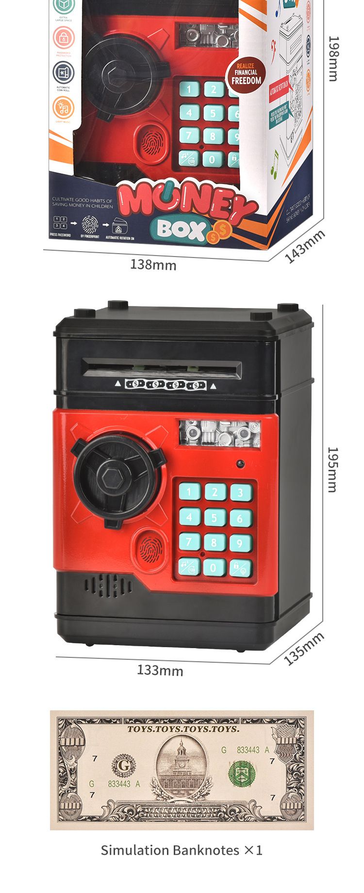 Home & Garden Mini ATM Children's Fingerprint Banknote Verification Password Lock Piggy Bank Toy Boys Girls Toy Gift_voghion.com