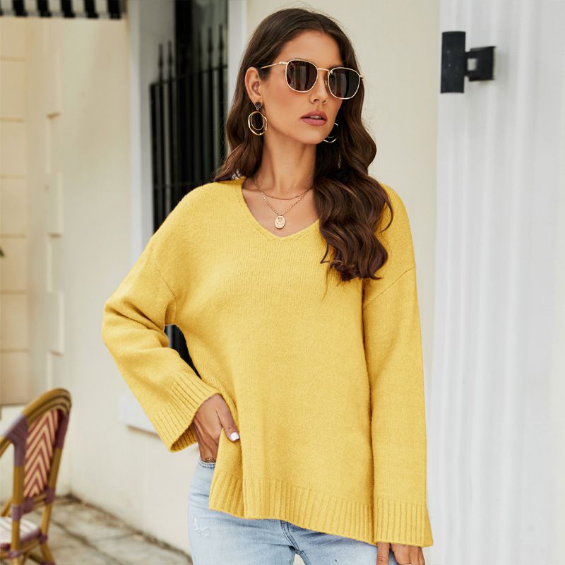 Abbigliamento da donna primaverile ed estivo, cappotto sottile lavorato a maglia casual con maniche a spalla, cardigan lavorato a maglia con scollo a V color fosforo_voghion.com