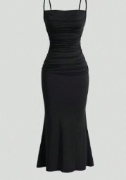 Abito senza colletto stile sexy 2024 con vita alta, spalline con lacci, gonna lunga che abbraccia i fianchi per donna_voghion.com