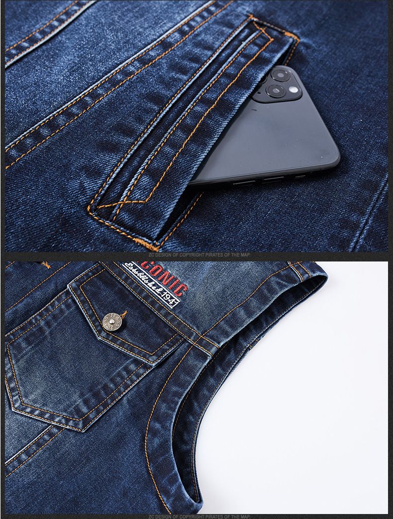 Gilet en jean pour homme avec col à revers et multiples poches, veste sans manches décontractée et ample, grandes tailles (jusqu'à 4XL)_voghion.com