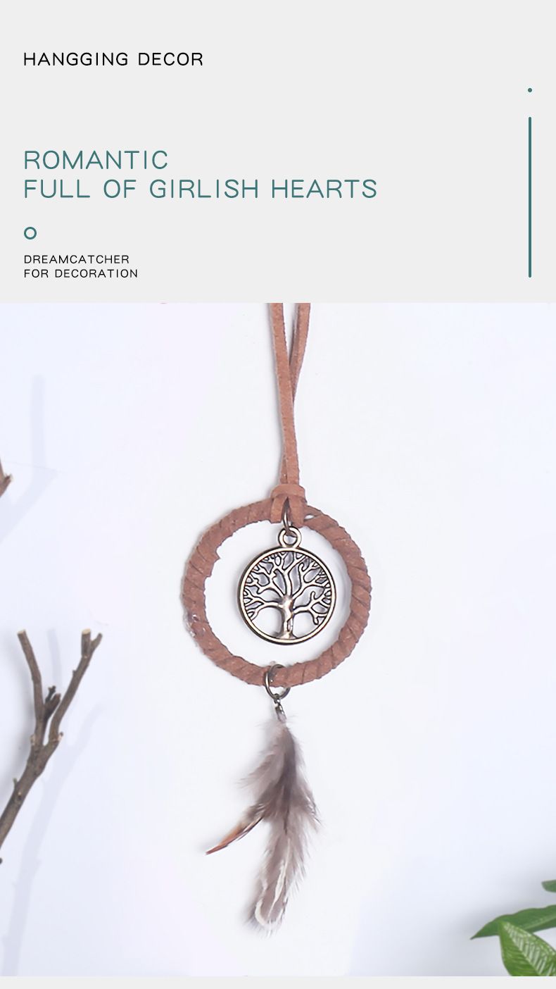 Tree Of Life Car Brown Feather Hanging Ornament Dream Catcher Wind Chime_voghion.com