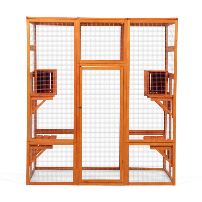 Large Cat Enclosure with 5 Perches, 2 Condos and 1 Lockable Door, Orange_voghion.com