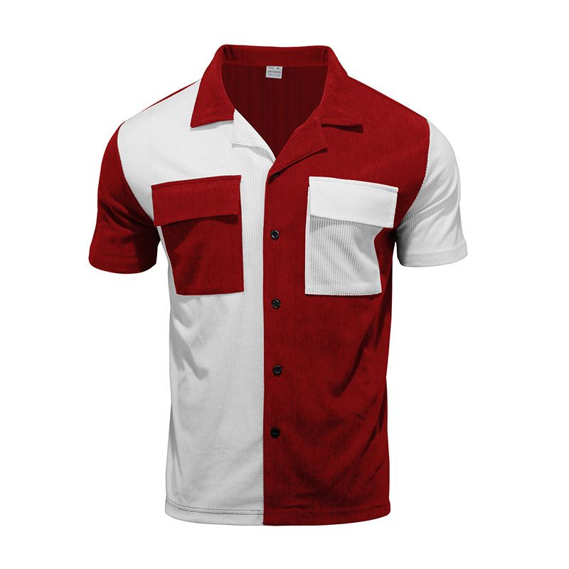 2024 Sommer Neue Herren Farbblock Ärmel Atmungsaktiv Freizeit Strand Hemd Kurze Taste Strickjacke_voghion.com