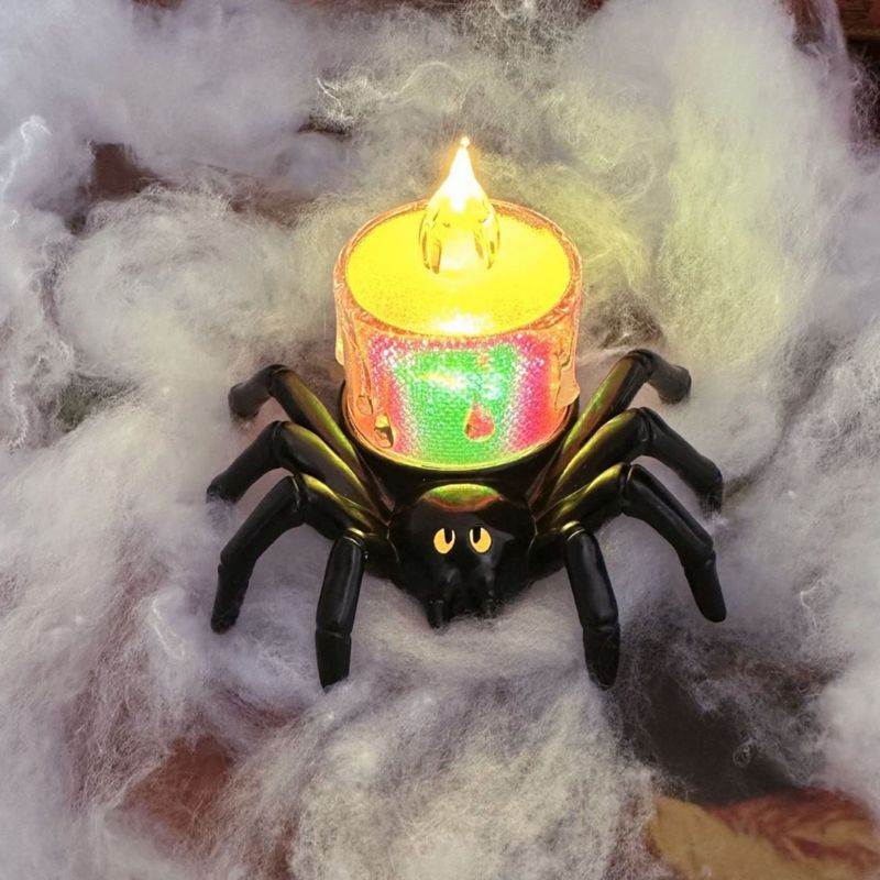 Pumpkin Lantern With Spider - LED Candle Light For Home Porch Decoration, Spooky Party_voghion.com