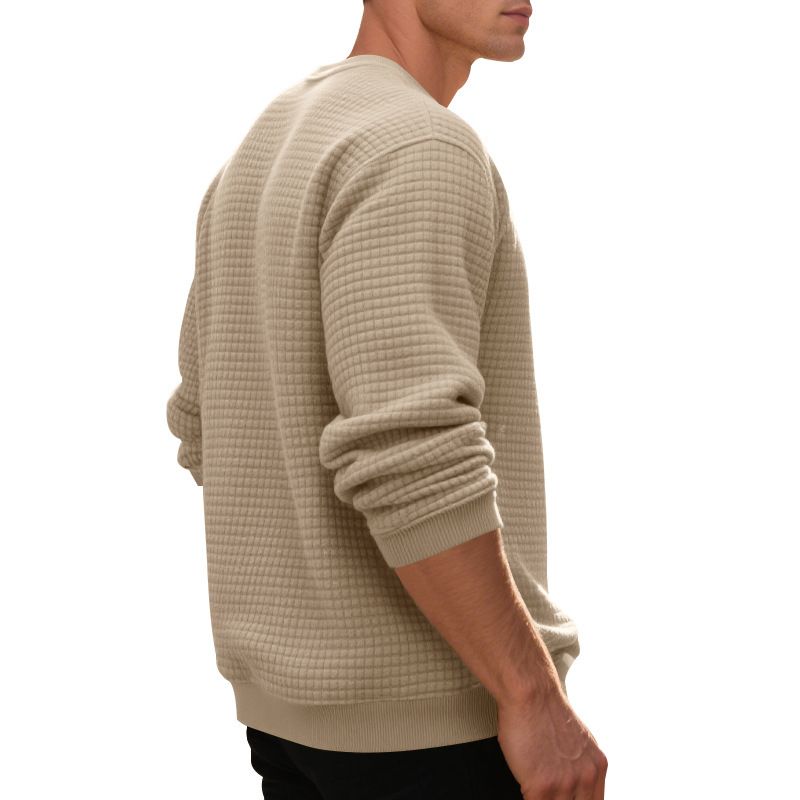 Lässiges Herren-Sweatshirt – Locker geschnittener Rundhalspullover mit Mini-Karomuster | Weiche Baumwollmischung, dicker für Frühling/Herbst_voghion.com