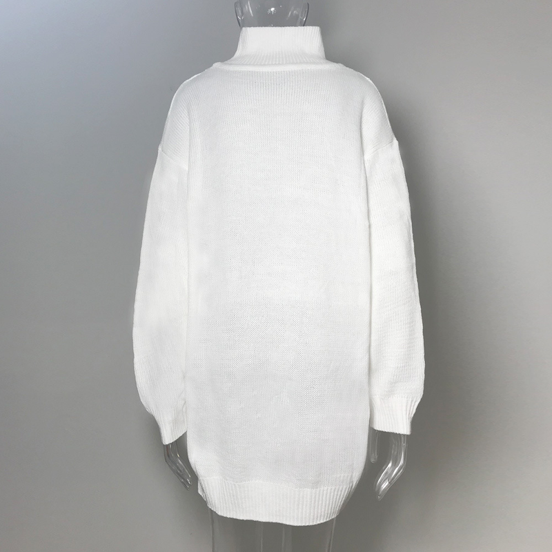 Women's loose turtleneck long sleeve twist knit sweater dress_voghion.com