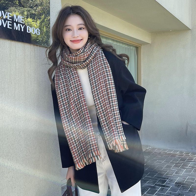 Damen Kleiner karierter süßer Kaschmir-Mittellanger Schal, warmer Schal, modisch und vielseitig_voghion.com