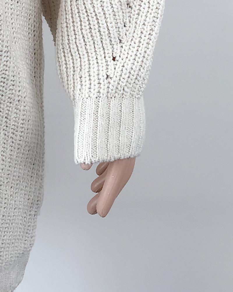 Knitted Sweater Mid-Length Raglan Sleeve Half Turtleneck Sweater Dress_voghion.com