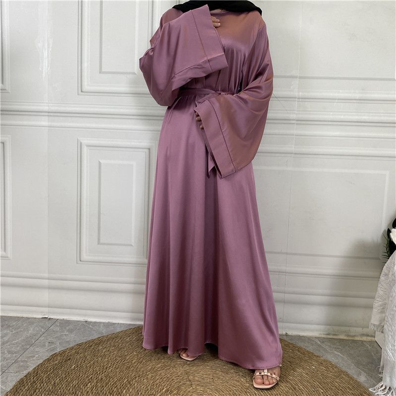 Abbigliamento da donna Medio Oriente Dubai Vendita calda Tinta unita Taglia grande Abito musulmano in raso con lacci 6622_voghion.com
