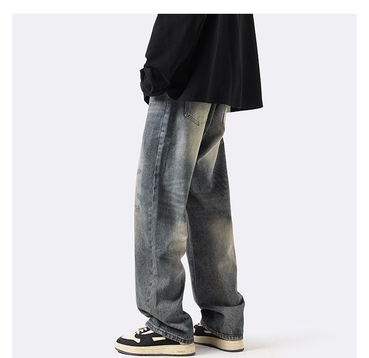 Amerikaanse Vintage Straight Loose Washed Denim Jeans Voor Heren, Herfst En Winter Ins Trendy High Street Broeken, Casual Wijde_voghion.com