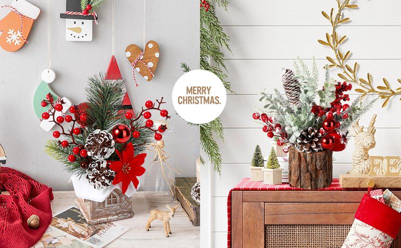 Mini-Weihnachtsbaum für den Schreibtisch mit Holzeimersockel, festliche Weihnachtsdekoration für Partys im Homeoffice (30 cm PE-Rinde, mehrere Stile)_voghion.com