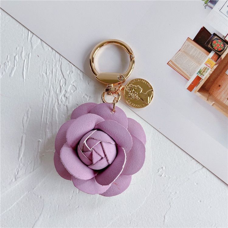 Parti e accessori per borse Moda Pelle Camelia Portachiavi per auto Carino Fiore Zaino Ciondolo Accessori Personalità Portachiavi Anello Donna_voghion.com