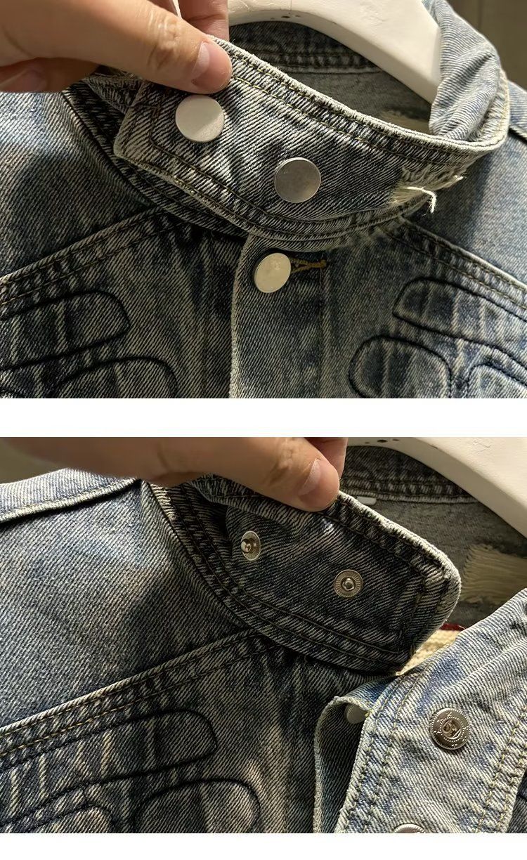 Men's Clothing Slim Fit Ripped Denim Jacket Non Stretch Denim Jacket Top Lapel Jacket Retro Denim Clothes_voghion.com