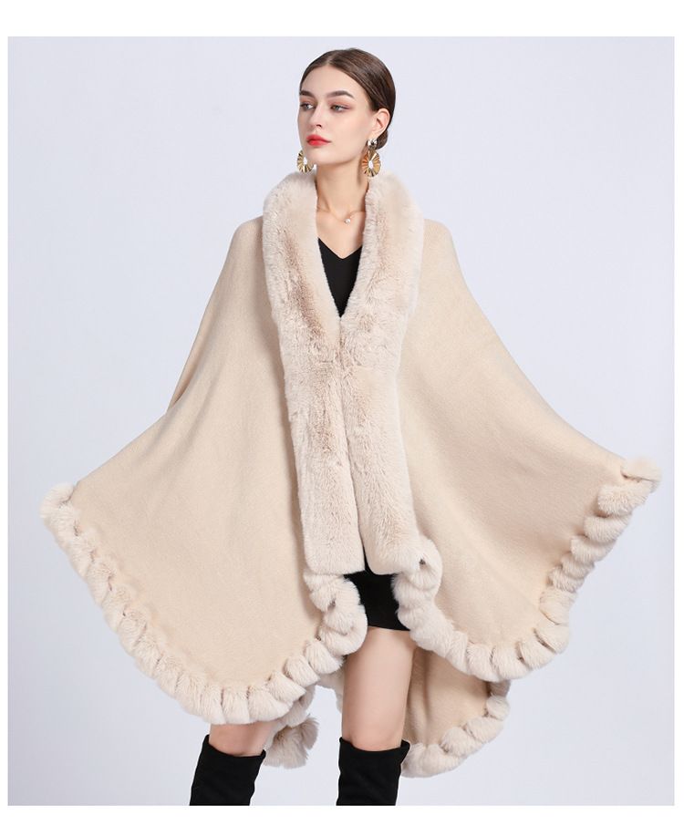 Elegante cardigan oversize con maniche a pipistrello e collo in pelliccia sintetica di coniglio - Lungo cappotto avvolgente con apertura frontale per donna (colori multipli)_voghion.com