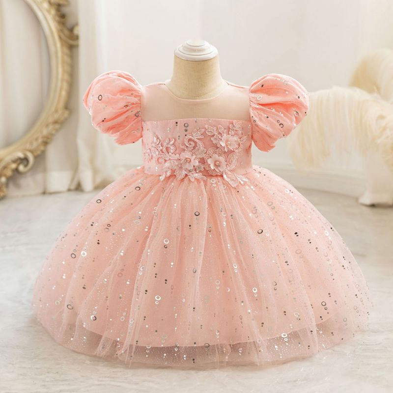 2024 nouvelle robe d'hôte pour enfants robe de soirée pour fille de fleur d'un an robe de princesse florale à manches bouffantes robe en gaze en stock_voghion.com
