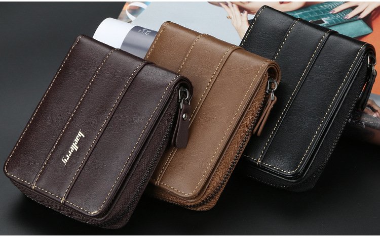 Baellerry Wallet, Men's New Pu Zipper Coin Purse Multi-card Three-fold Creative Driver's License Bag_voghion.com