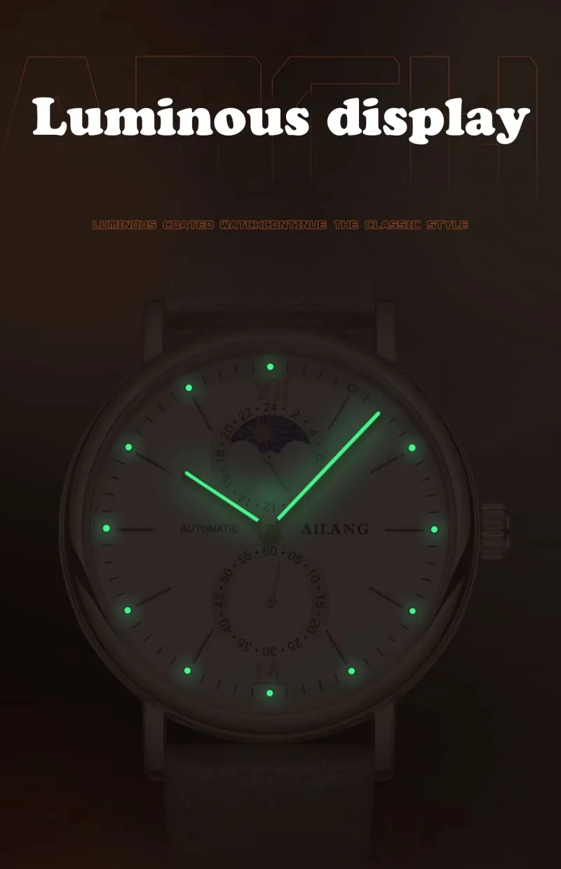 AILANG Echte binokulare Mondphasen-Quarzuhr, einfache, trendige, im Dunkeln leuchtende, wasserdichte Herrenuhr mit Gürtel_voghion.com