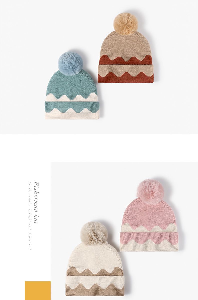 European And American Versatile Warm And Plush Thick Ball With Wool Women's Color Blocked Woolen Hat Fashionable And Simple Outdoor Knitted Hat_voghion.com